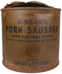 A can of Lend-Lease sausages from USA  - Kingan's Pork Sausage