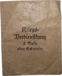 Kriegsverdienstkreuz II Klasse mit Schwertern  envelope  by Friedrich Orth